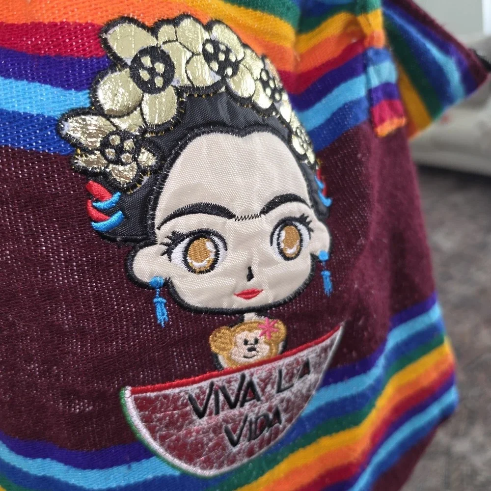 Made In Mexico , Sarape Woven Tote Purse , Zipper Closure,  FRIDA KAHLO